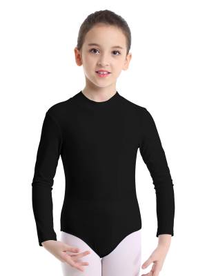 Kids Girls Long Sleeves Mock Neck Dance Leotard for Ballet Gymnastics front image