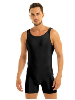 Men Sleeveless Stretchy One Piece Solid Gymnastics Unitard front image