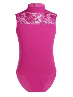 Kids Girls Sleeveless Turtle Neck Lace Ballet Dance Leotard front image