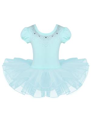 Toddler Girls Short Sleeves Rhinestones Ballet Dance Tutu Dress front image