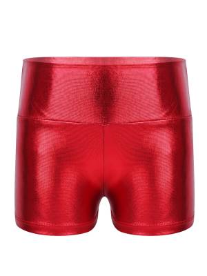 Kids Girls Metallic Shiny High Waist Gymnastic Shorts front image