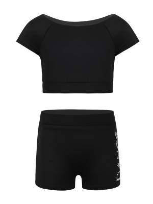 Kids Girls 2pcs Short Sleeves Crop Top and Shorts Sports Set front image