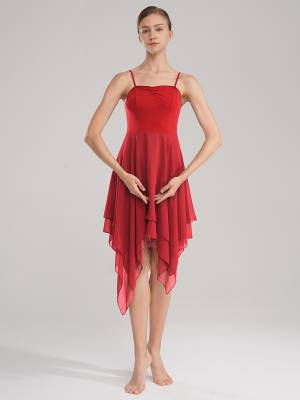 Women Sleeveless Asymmetric Chiffon Lyrical Contemporary Dance Dress front image