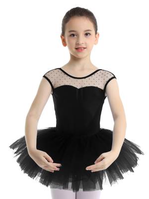 Kids Girls Sleeveless Mesh Ballet Dance Leotard Tutu Dress front image