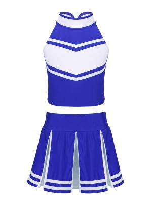 Kids Girls 2pcs Sleeveless Halter Neck Top and Pleated Skirt Cheerleading Set front image