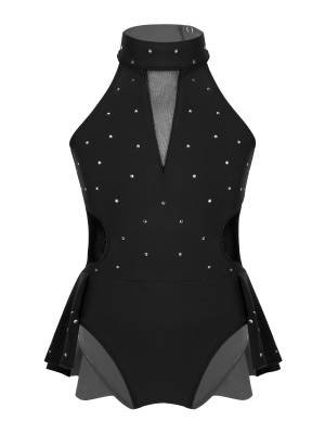 Kids Girls Sleeveless Rhinestone Figure Skating Leotard front image