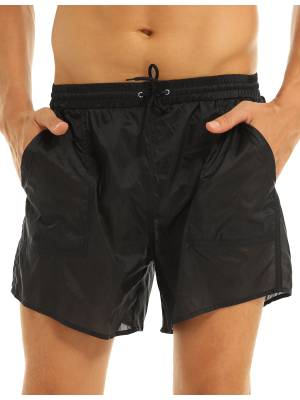 Men Solid Color Quick Dry Beach Swim Shorts with Built-in Briefs front image