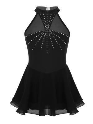 Kids Girls Sleeveless Figure Skating Leotard Dress with Rhinestone front image