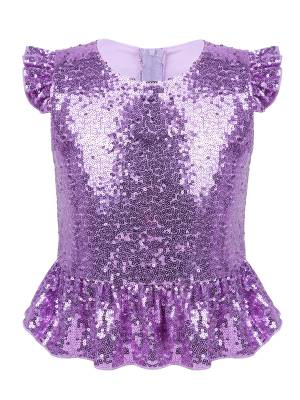 Kids Girls Mermaid Costume Sequins Flutter Sleeves Peplum Top front image