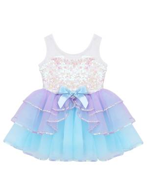 Kids Girls Sequins Bowknot Ballet Dance Leotard Tutu Dress front image