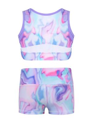 Kids Girls 2pcs Sleeveless Tie-Dye Crop Top and High Waist Shorts Sports Set front image