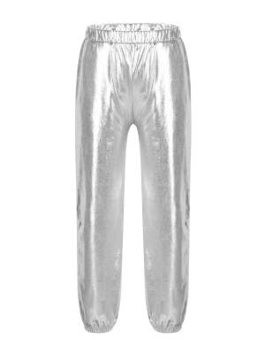 Kids Girls Glossy Metallic Elastic Waist Dance Pants front image