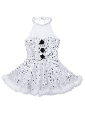 Kids Girls Christmas Sleeveless Halter Neck Sequins Snowman Costume Tutu Dress front image