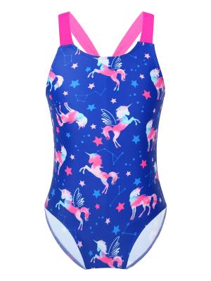 Kids Girls Sleeveless Unicorn Pattern One-Piece Swimsuit front image