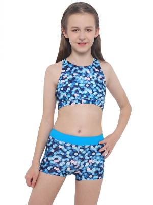 Girls Two Pieces Sleeveless Crisscross Back Swimsuit Set front image