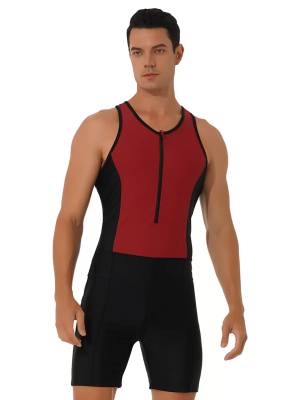 Men Sleeveless Activewear Front Zipper Color Block Jumpsuit front image