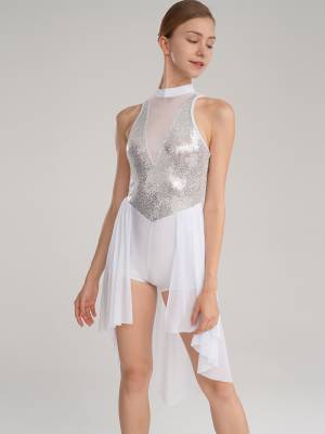 Women Sleeveless Sequin Mesh Contemporary Dance Jumpsuit Dress front image