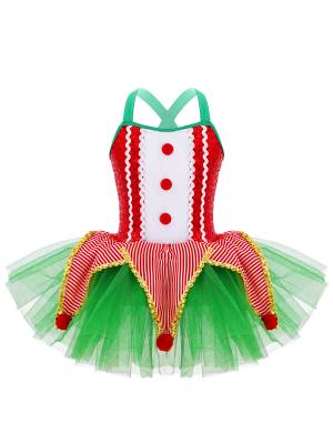 Kids Girls Christmas Sleeveless Crisscross Back Sequins Mesh Tutu Dress front image