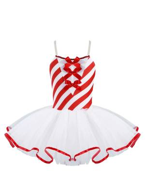 Kids Girls Christmas Sleeveless Bowknot Stripes Tutu Dress front image