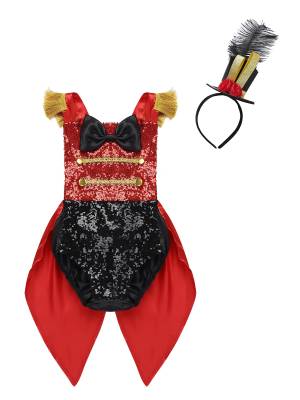 Baby Girls Sleeveless Sequined Bowknot Romper with Hat Circus Showman Costume front image