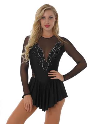 Women Shiny Rhinestone Ruffle Skirted Figure Skating Leotard Dress front image