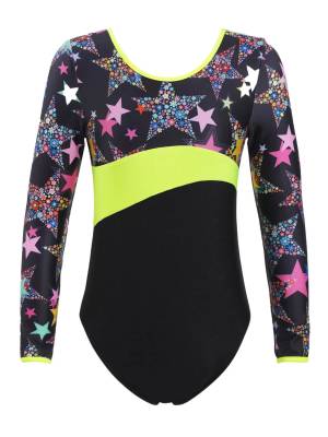 Kids Girls One-piece Long Sleeves Printed Gymnastics Leotard front image