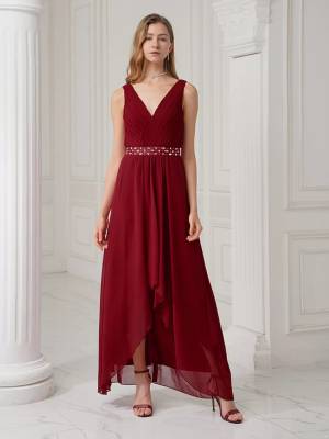 Women Solid Chiffon A-Line Hi-Lo Hem Bridesmaid Maxi Dress front image