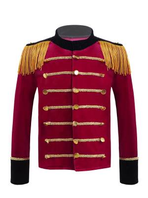 Kids Boys Velvet Drum and Trumpet Team Front Button Tassel Coat front image