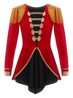 Kids Girls Long Sleeves Tassels Christmas Circus Cosplay Leotard front image