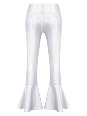 Kids Girls High Waist Glossy Bell-bottom Dance Pants front image