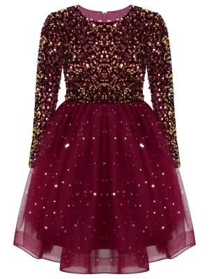 Kids Girls Christmas Sequin Velvet Tulle A-line Dress front image