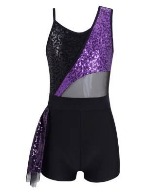 Kids Girls Sleeveless Sequins Jazz Dance Leotards front image