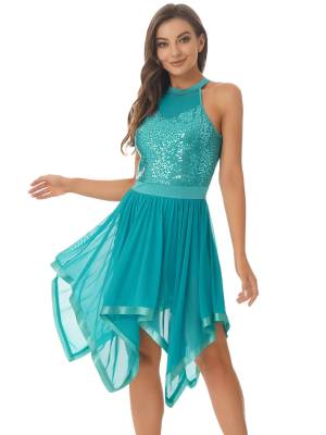 Women Sequins Sleeveless Halter Backless Modern Lyrical Dance Dresses front image