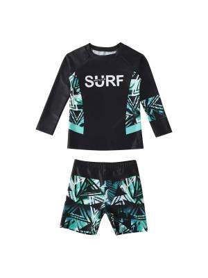 Kids Boys 2pcs Long Sleeve Geometric Print Rash Guard Swim Set front image