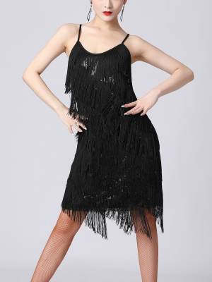 Women Sequins Fringed Latin Samba Dance Dress front image