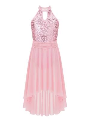 Kids Girls Sleeveless Sequins High Low Lyrical Dance Dress front image