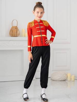 Kids Girls Long Sleeve Front Zip Tassels Circus Ringmaster Costume Coat front image