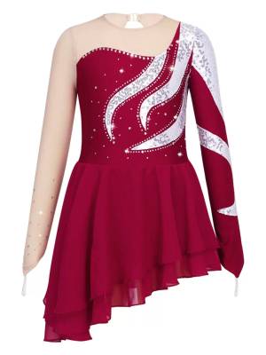 Kids Girls Long Sleeve Sequin Hollow Back Skating Dance Dress front image