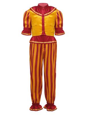 Kids 2pcs Striped Half Sleeve Satin Tops and Pants Circus Clown Costume Set front image