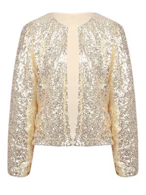 Women Sequin Open Front Coat Long Sleeve Outwear for Cocktail front image