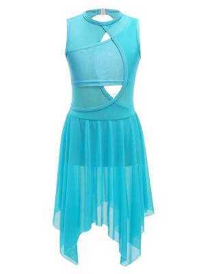 Kids Girls Sleeveless Criss Cross Backless Lyrical Dance Dress front image