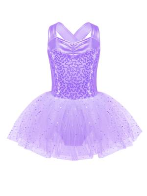 Kids Girls Sleeveless V Neck Sequins Crisscross Ballet Dance Dress front image