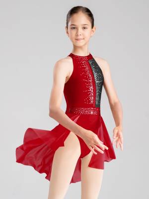 Kids Girls Sleeveless Backless Skating Dance Leotard Dress front image