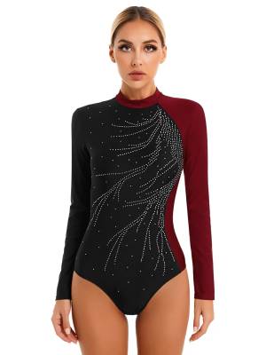 Women Long Sleeve Glitter Rhinestone Gymnastics Leotard front image