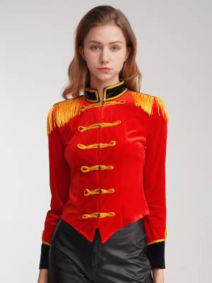 Women Circus Ringmaster Costume Long Sleeve Velvet Jacket Coat front image