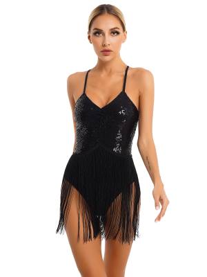 Women Straps Sequins Fringed Latin Dance Leotard front image