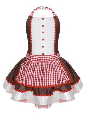 Kids Girls Halter Neck Christmas Gingerbread Dress with Removable Apron front image