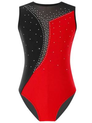 Kids Girls Sleeveless Shiny Rhinestone Skating Dance Leotard front image