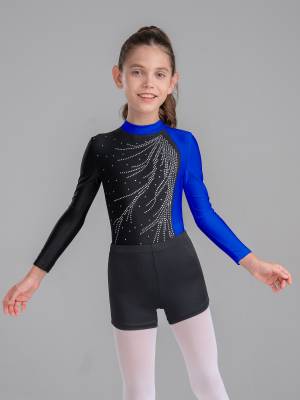 Kids Girls 2Pcs Long Sleeve Skating Leotard and Shorts Set front image