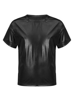 Girls/Boys Metallic Shiny Short Sleeve Round Neck Dance T-shirt front image